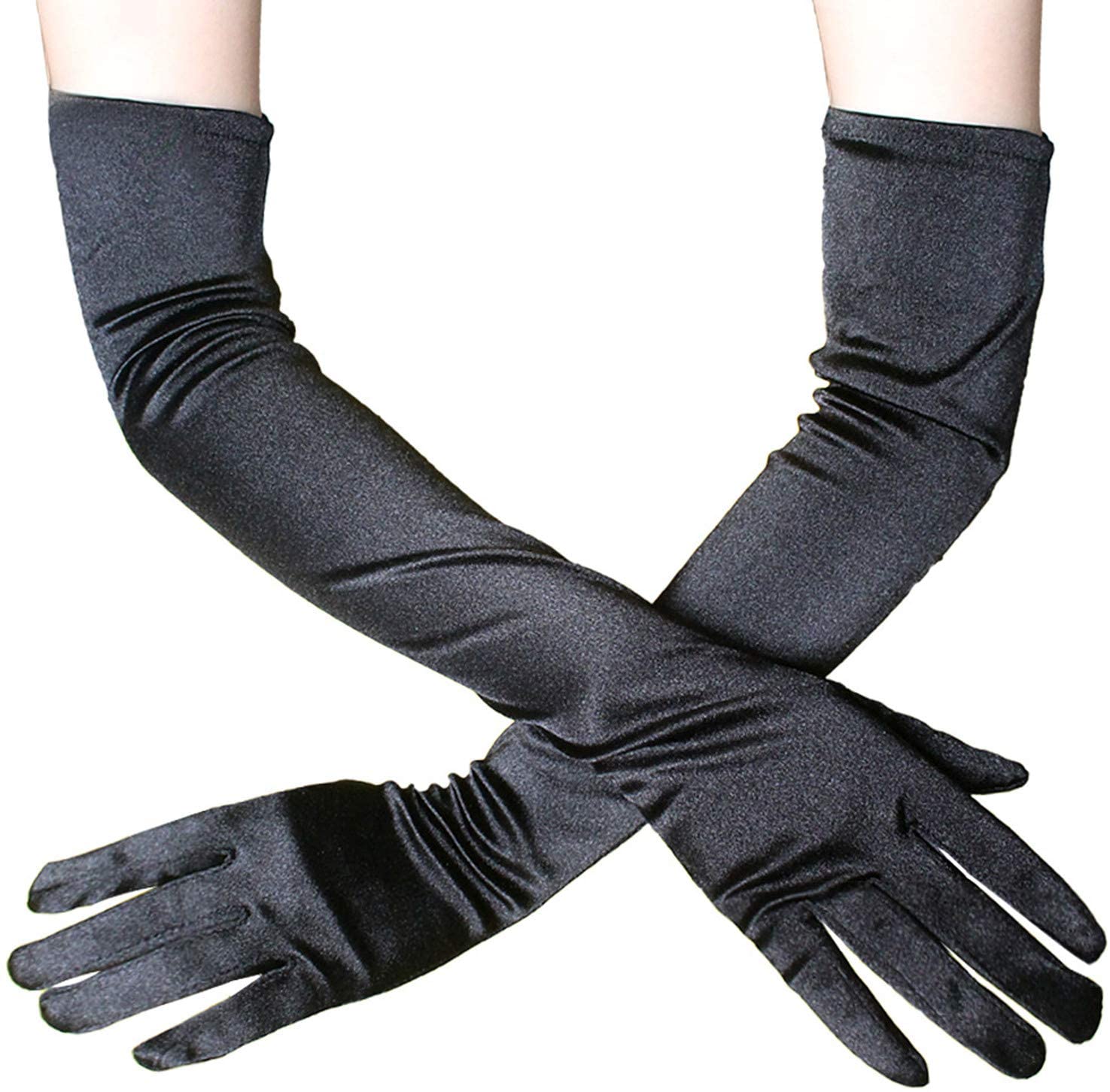 Black Satin Gloves – Long